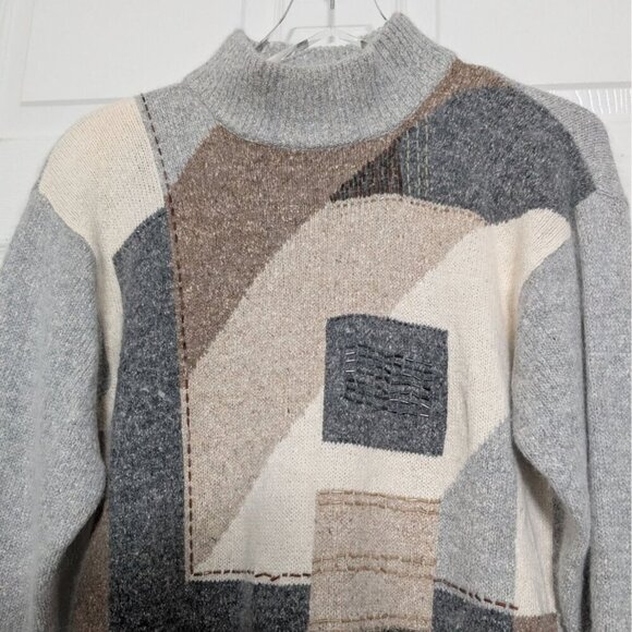 Vintage Silk Angora Beaded Sweater Womens Size Medium Gray Art Deco Mock Neck - Picture 2 of 14